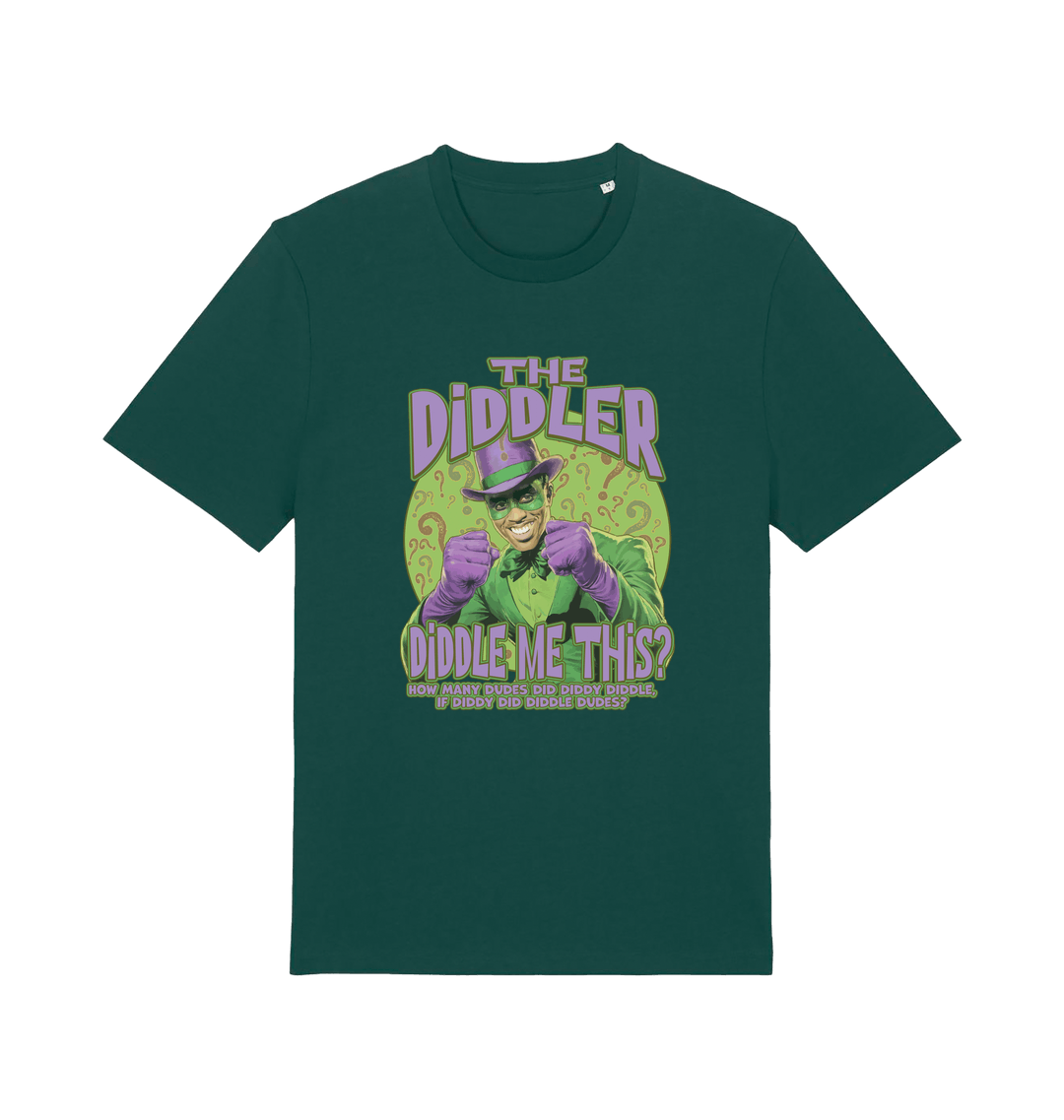 green funny offensive t-shirt with the  graphic mashup of Sean Diddy Combs reimagined as The Riddler