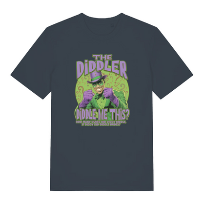 ink grey funny offensive t-shirt with the graphic of the diddler and the slogan 'how many dudes did diddy diddle if diddy did diddled dudes'