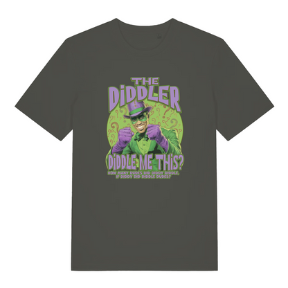 khaki funny offensive t-shirt with the graphic of the diddler and the slogan 'how many dudes did diddy diddle if diddy did diddled dudes'