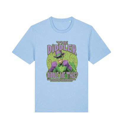 light blue funny offensive t-shirt with the  graphic mashup of Sean Diddy Combs reimagined as The Riddler