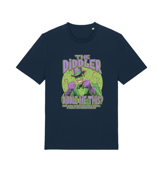 navy funny offensive t-shirt with the  graphic mashup of Sean Diddy Combs reimagined as The Riddler