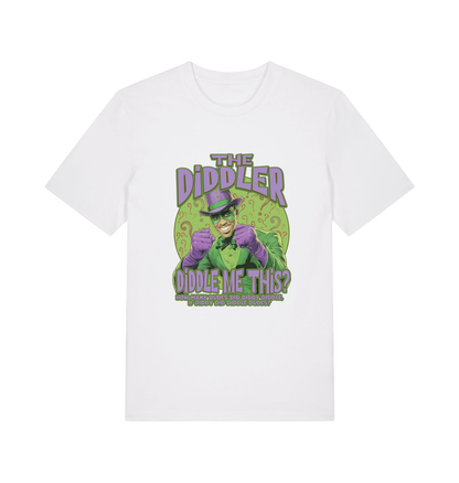 white funny offensive t-shirt with the  graphic mashup of Sean Diddy Combs reimagined as The Riddler