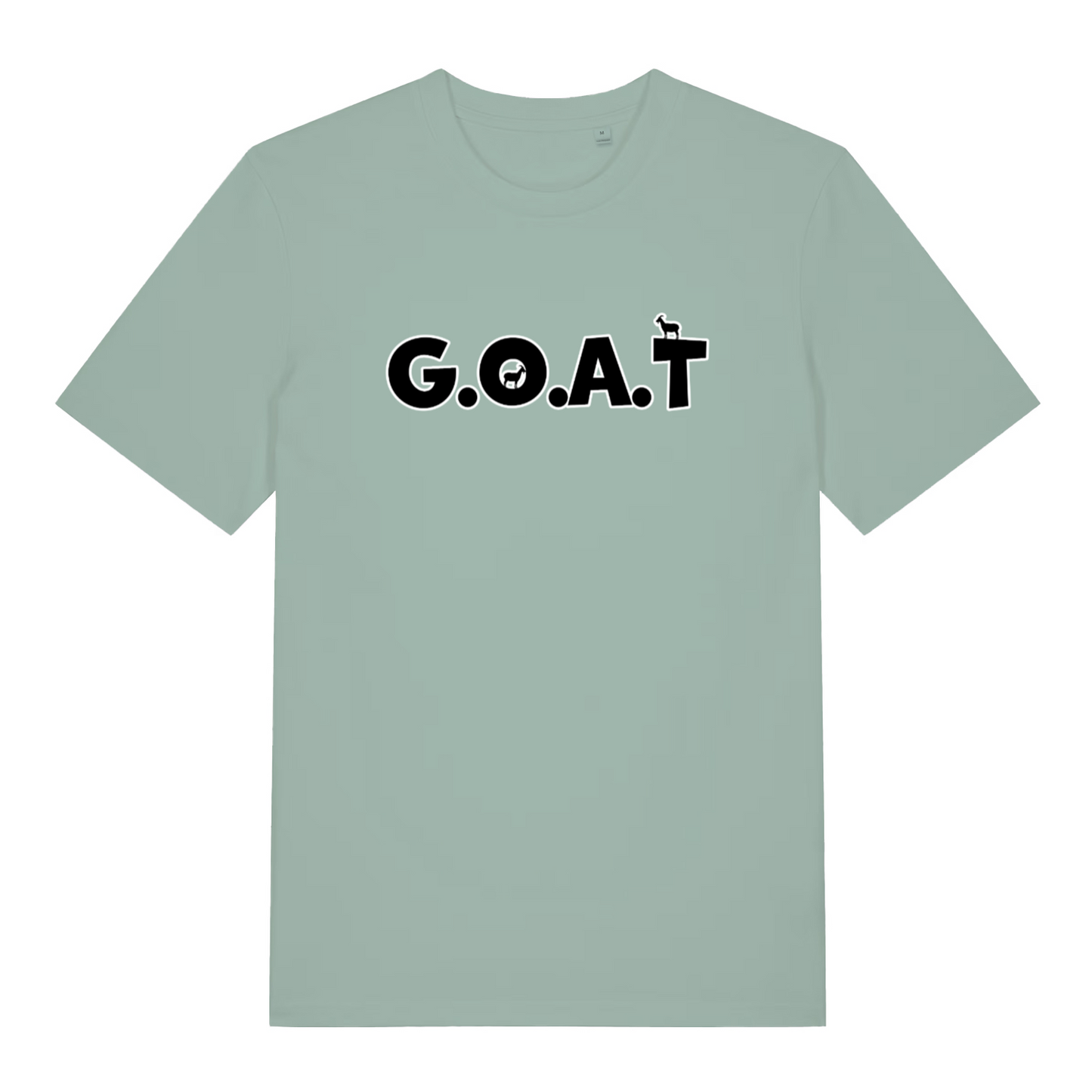 green slogan t-shirt with the text 'goat'