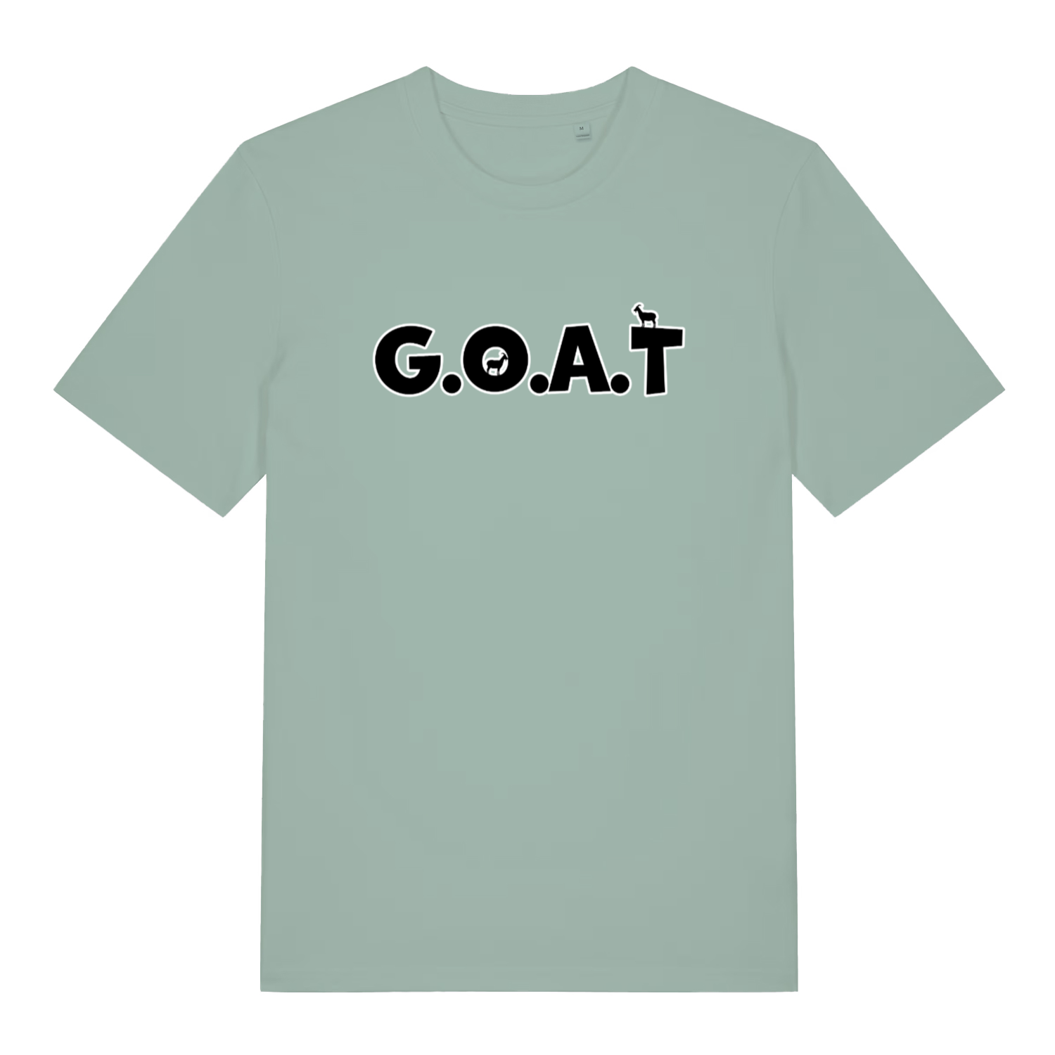 green slogan t-shirt with the text 'goat'