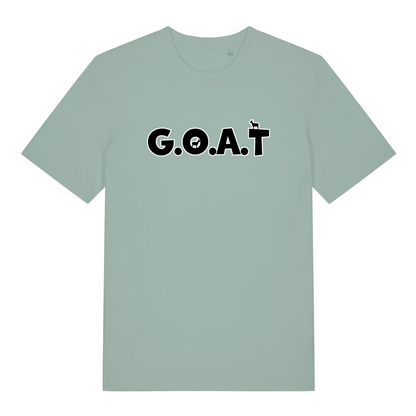 green slogan t-shirt with the text 'goat'