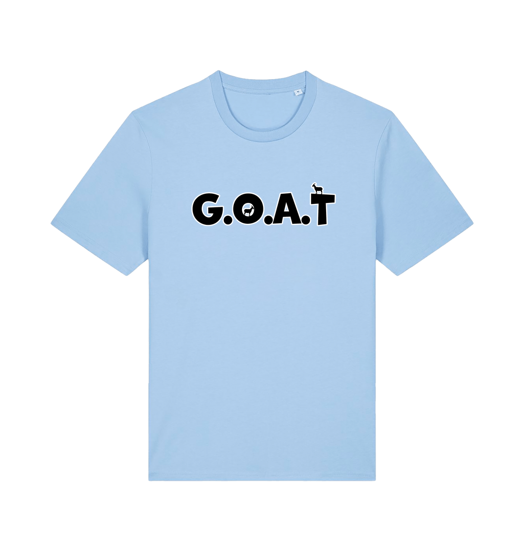 light blue slogan t-shirt with 'goat'
