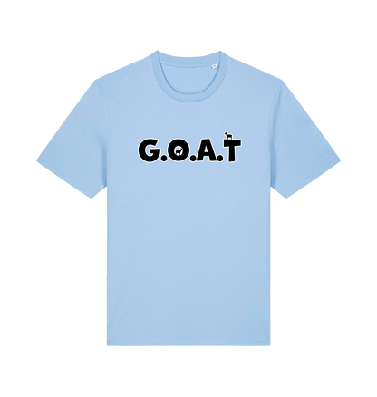 light blue slogan t-shirt with 'goat'