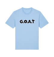 light blue slogan t-shirt with 'goat'