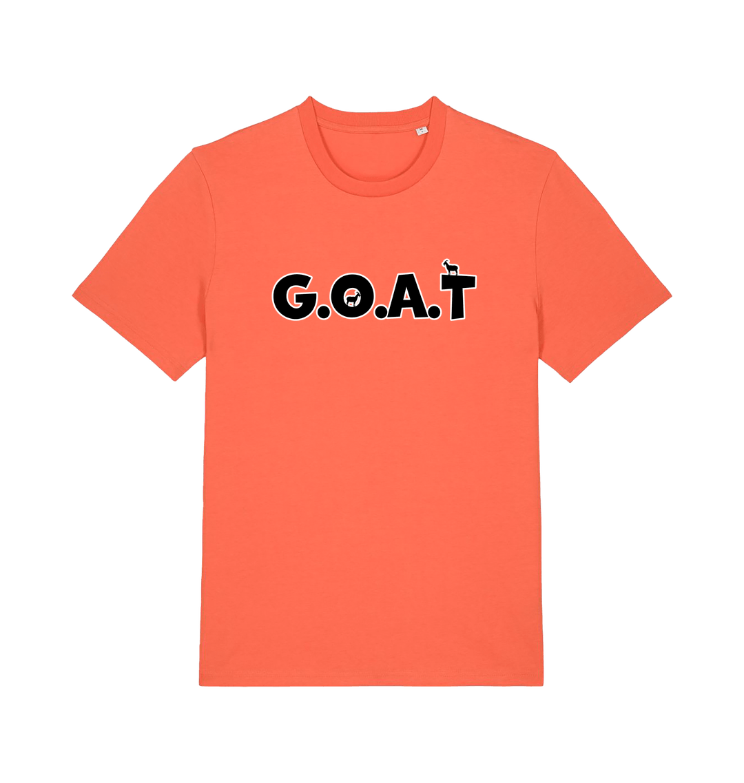 orange slogan t-shirt with 'goat'