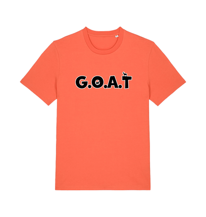 orange slogan t-shirt with 'goat'