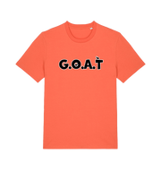orange slogan t-shirt with 'goat'