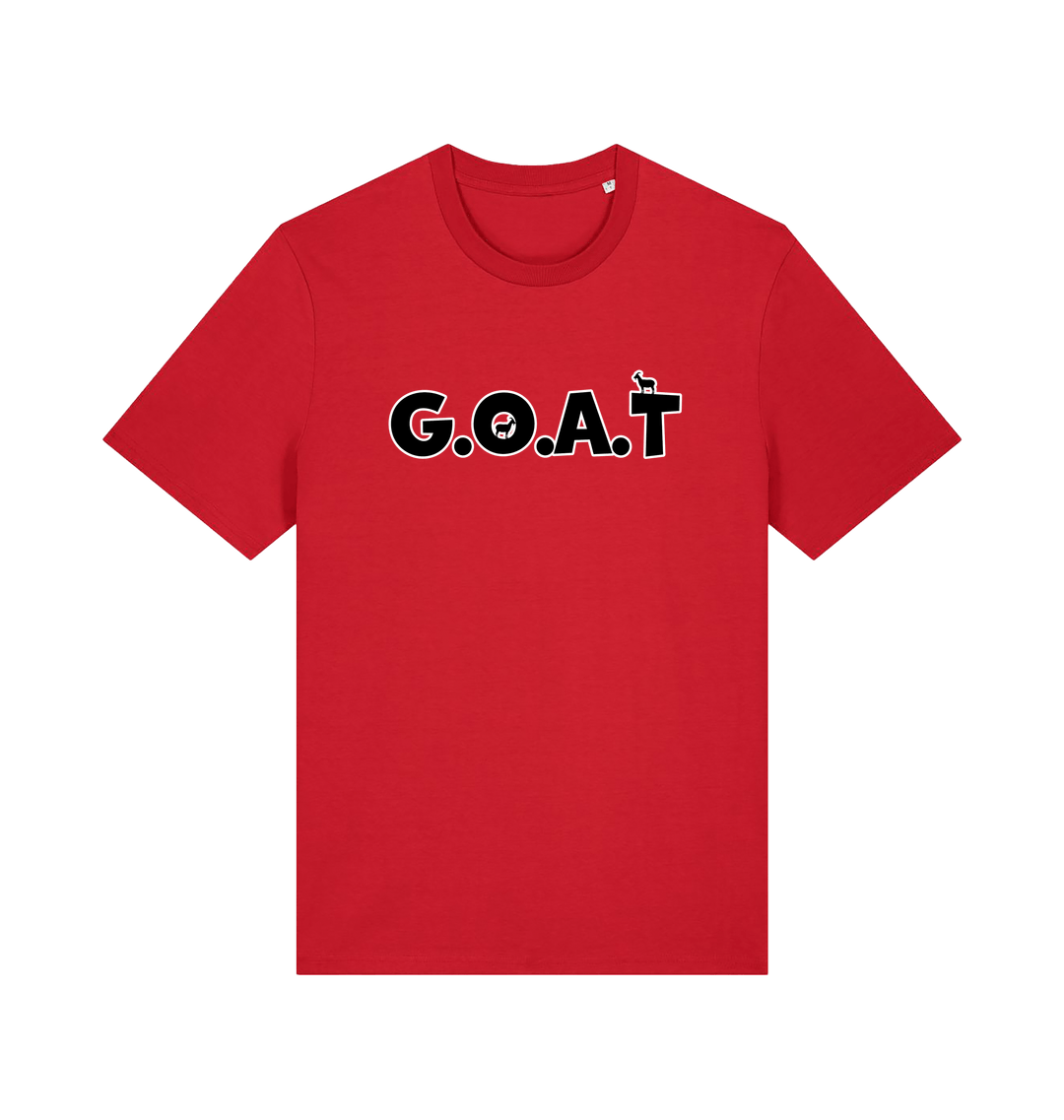 red slogan t-shirt with 'goat'