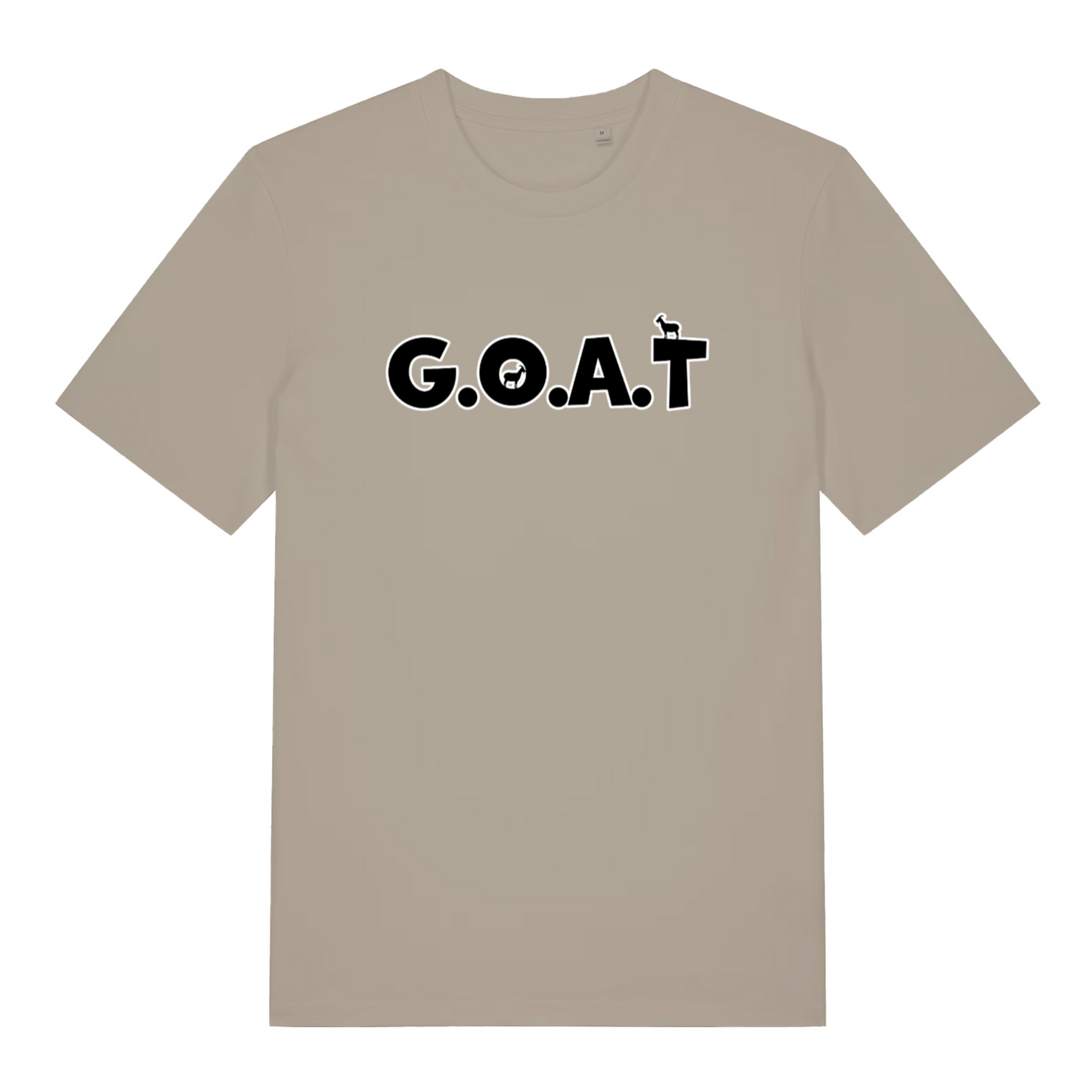 stone slogan t-shirt with the text 'goat'