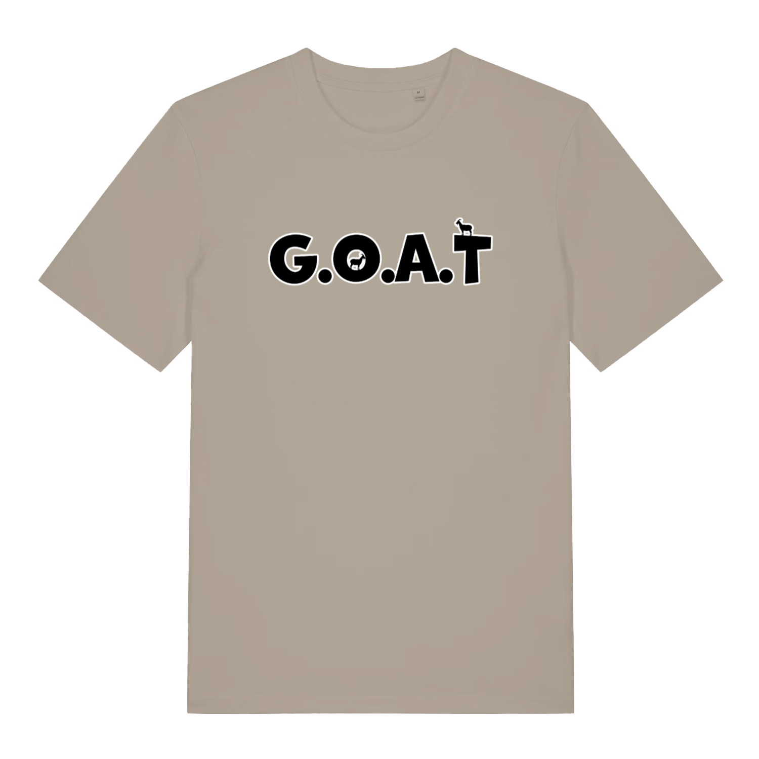 stone slogan t-shirt with the text 'goat'