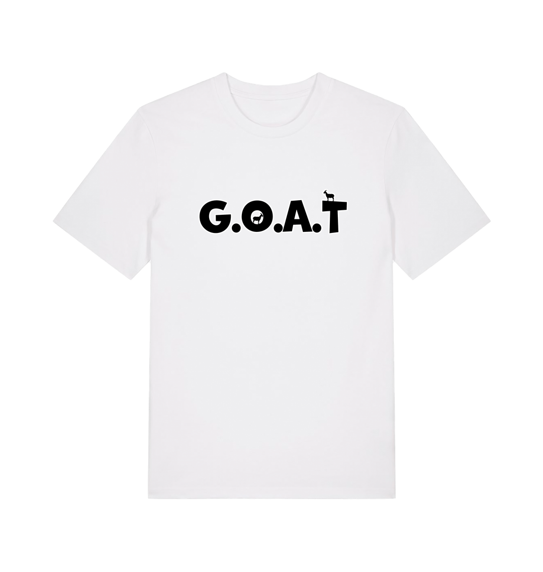 white slogan t-shirt with 'goat'