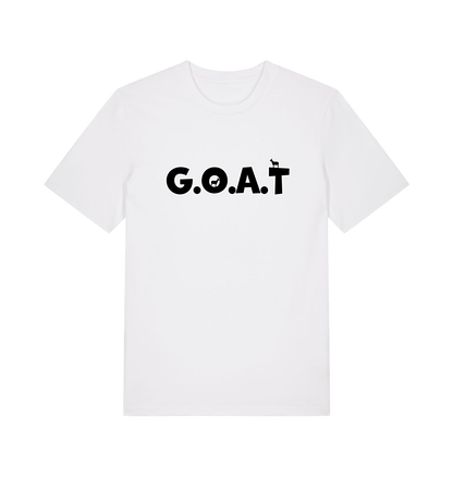 white slogan t-shirt with 'goat'