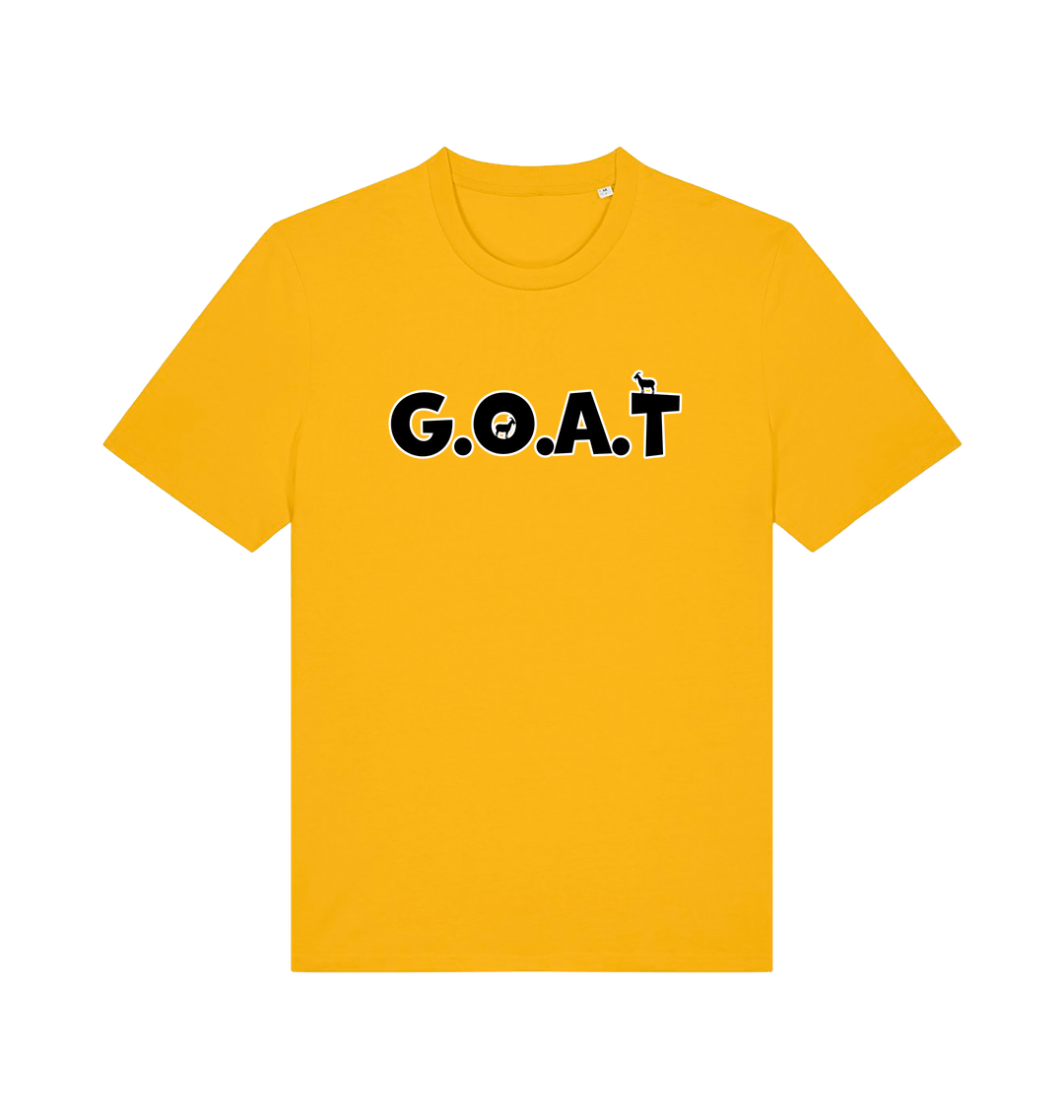 yellow slogan t-shirt with 'goat'