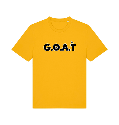 yellow slogan t-shirt with 'goat'