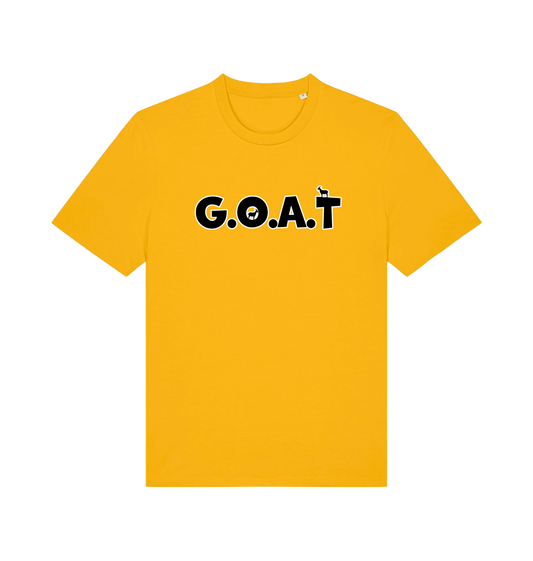 yellow slogan t-shirt with 'goat'