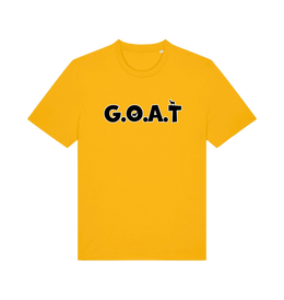 yellow slogan t-shirt with 'goat'