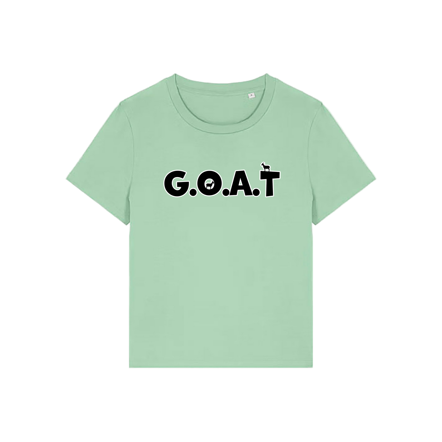 green funny animal t-shirt with the slogan 'goat' in capitals