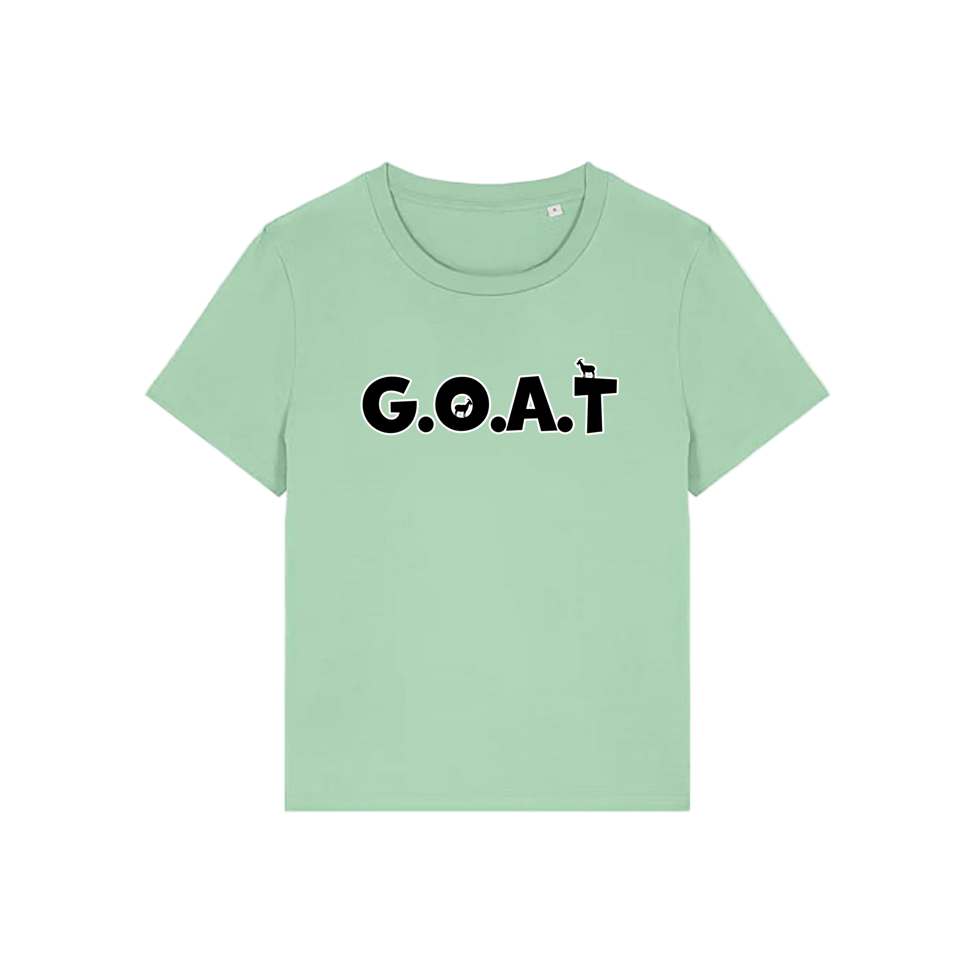 green funny animal t-shirt with the slogan 'goat' in capitals