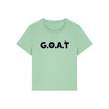 green funny animal t-shirt with the slogan 'goat' in capitals