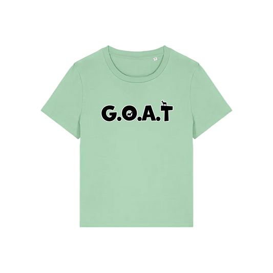 green funny animal t-shirt with the slogan 'goat' in capitals