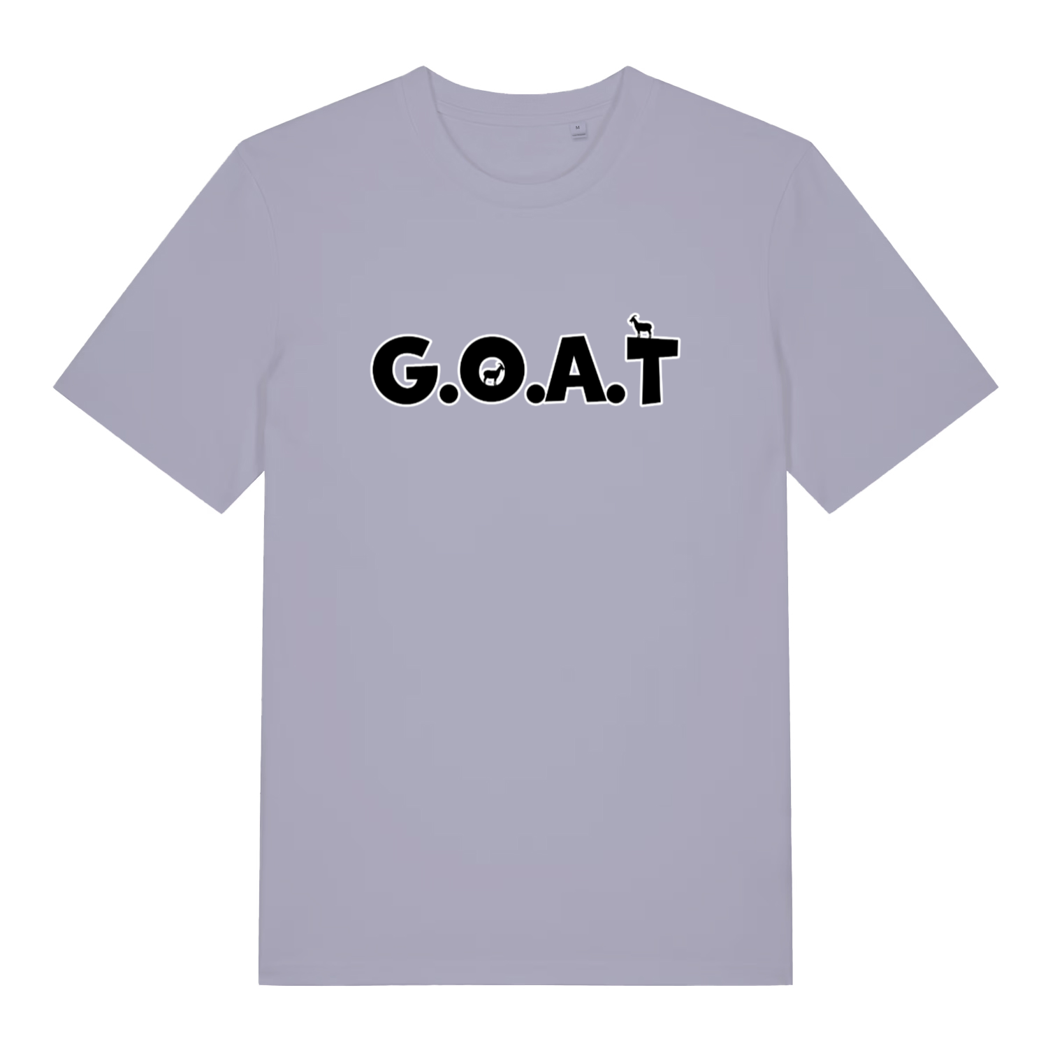 lavender women's funny slogan t-shirt with the text 'GOAT'