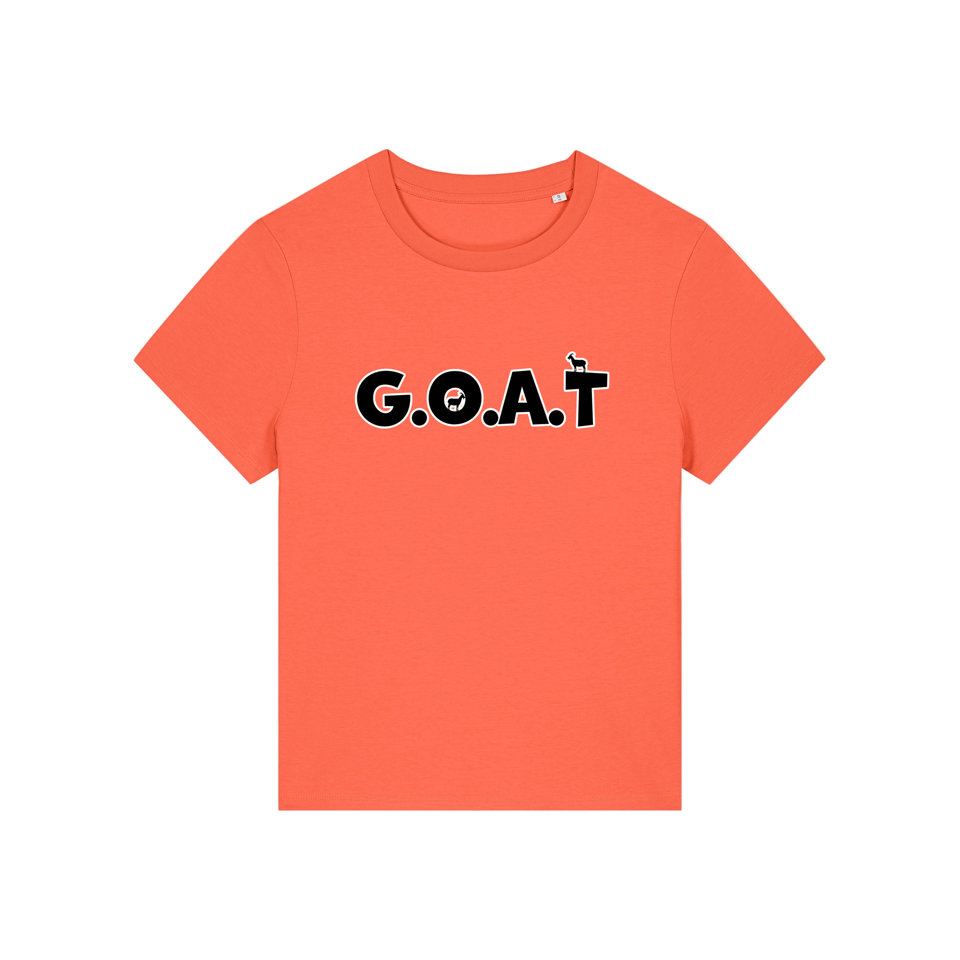 orange funny animal t-shirt with the slogan 'goat' in capitals