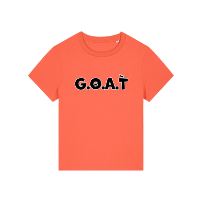 orange funny animal t-shirt with the slogan 'goat' in capitals