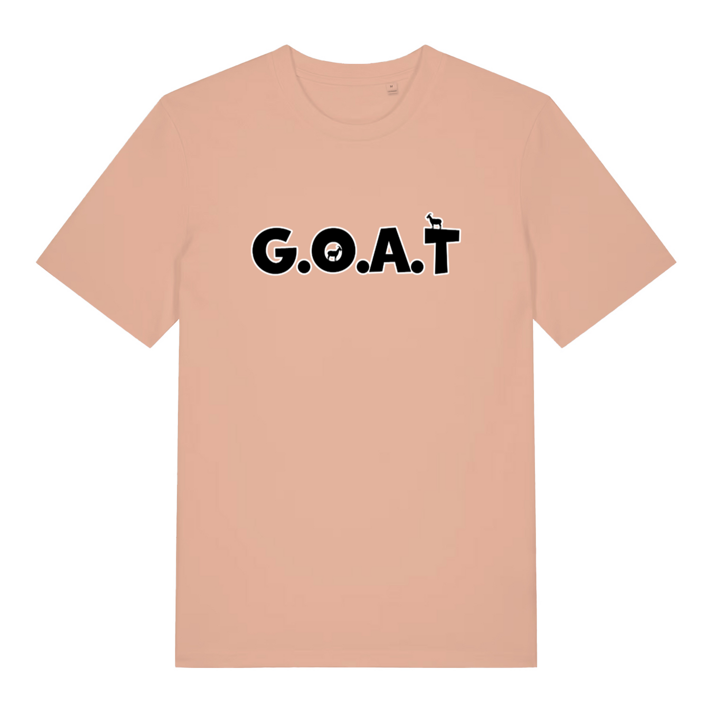 peach women's funny slogan t-shirt with the text 'GOAT'