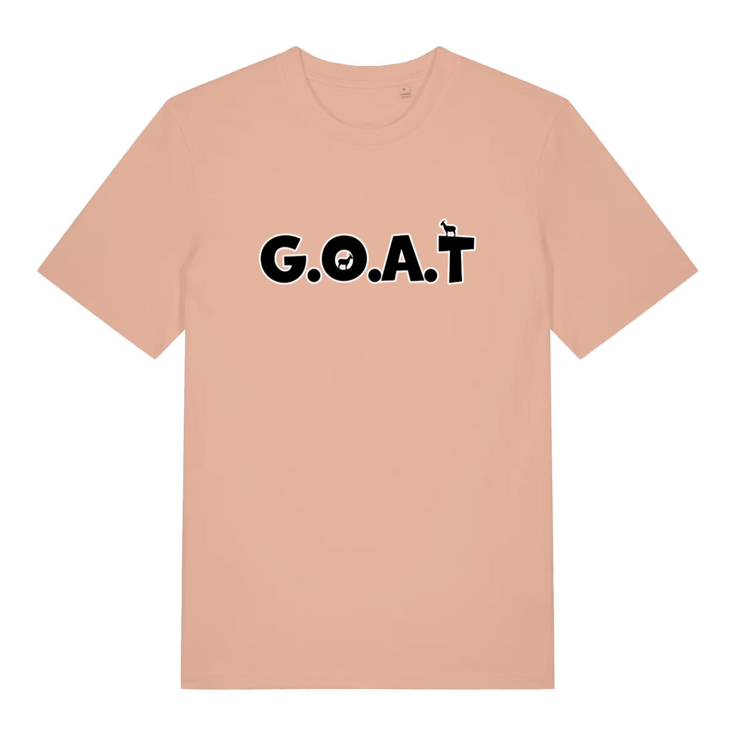 peach women's funny slogan t-shirt with the text 'GOAT'