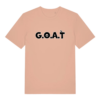 peach women's funny slogan t-shirt with the text 'GOAT'