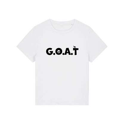 white funny animal t-shirt with the slogan 'goat' in capitals