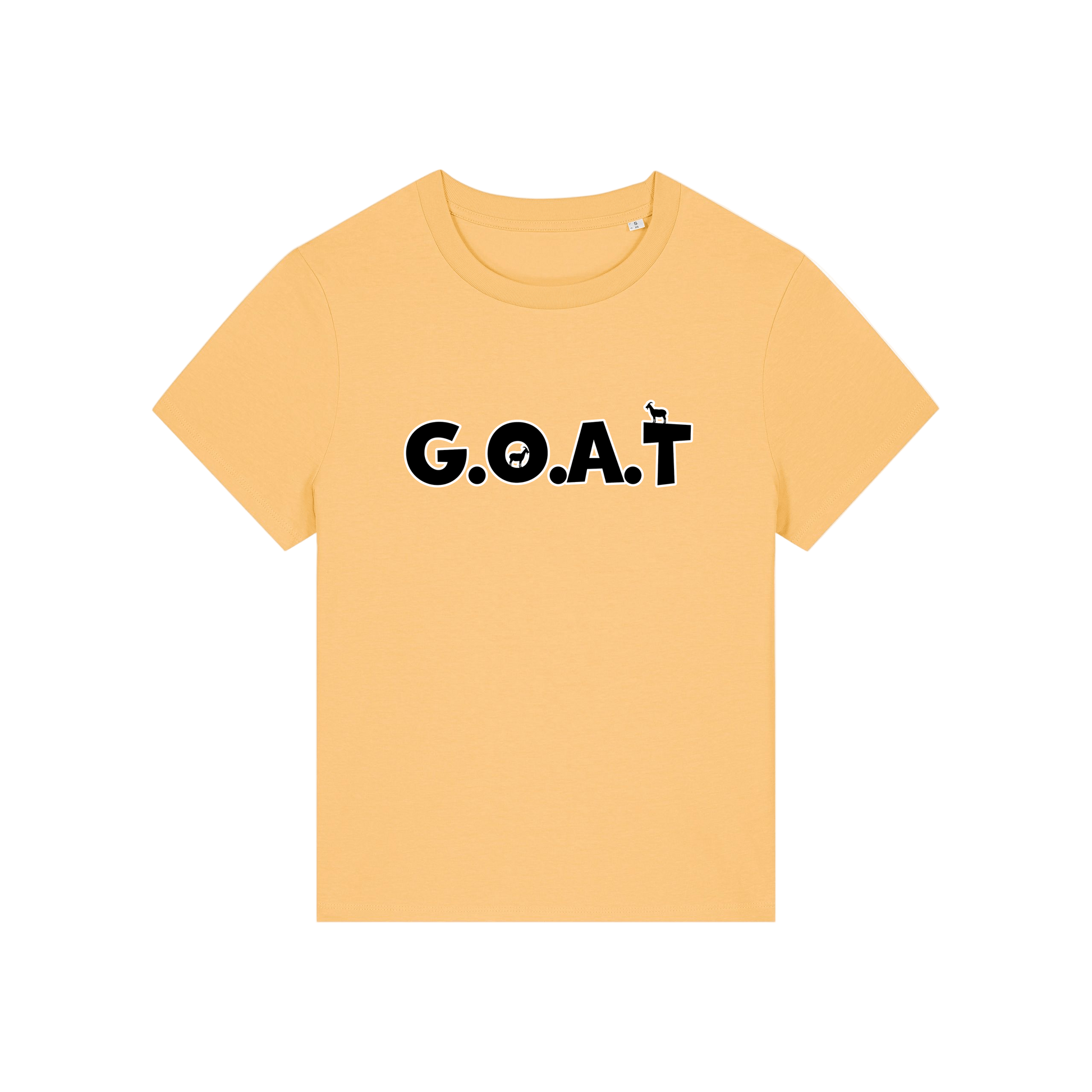 yellow funny animal t-shirt with the slogan 'goat' in capitals