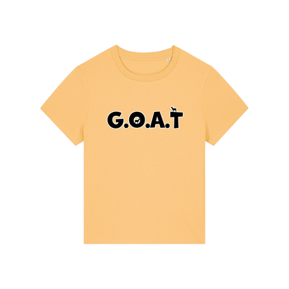 yellow funny animal t-shirt with the slogan 'goat' in capitals