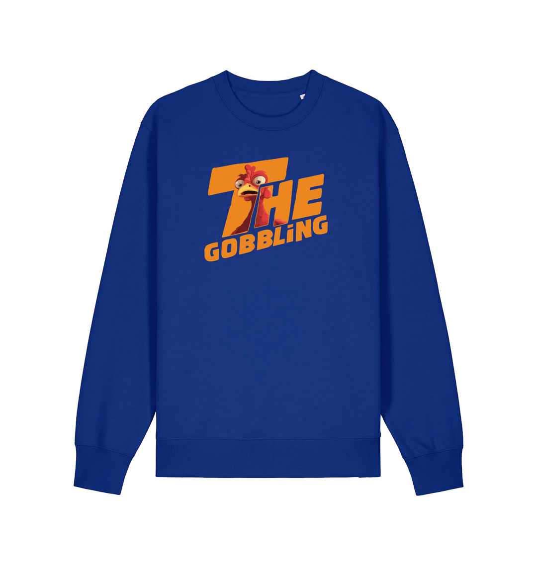 blue christmas sweater with the slogan 'the gobbling'