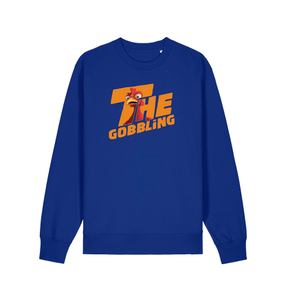 blue christmas sweater with the slogan 'the gobbling'