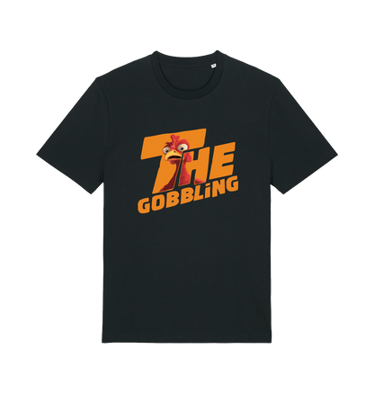 black christmas t-shirt with the graphic of a turkey inside the slogan 'the gobbling'