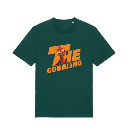 green christmas t-shirt with the graphic of a turkey inside the slogan 'the gobbling'