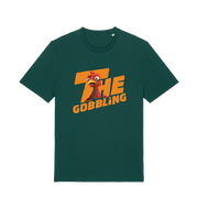 green christmas t-shirt with the graphic of a turkey inside the slogan 'the gobbling'