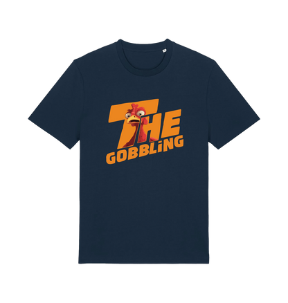 navy christmas t-shirt with the graphic of a turkey inside the slogan 'the gobbling'