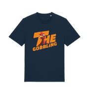 navy christmas t-shirt with the graphic of a turkey inside the slogan 'the gobbling'