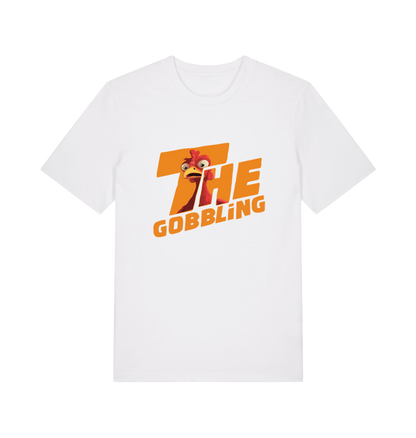 white christmas t-shirt with the graphic of a turkey inside the slogan 'the gobbling'