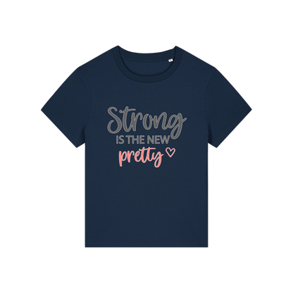 navy slogan t-shirt with 'Strong is the new pretty'