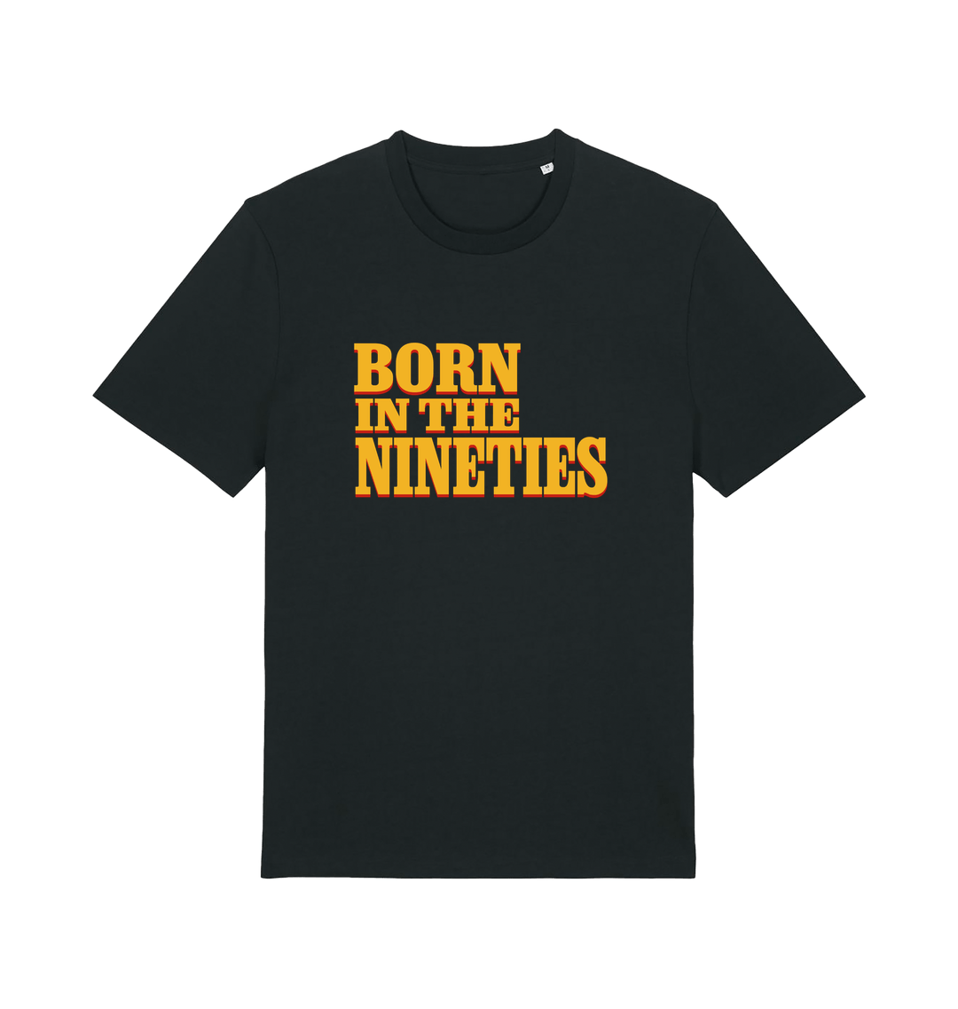 black birthday t-shirt with the slogan born in the nineties'