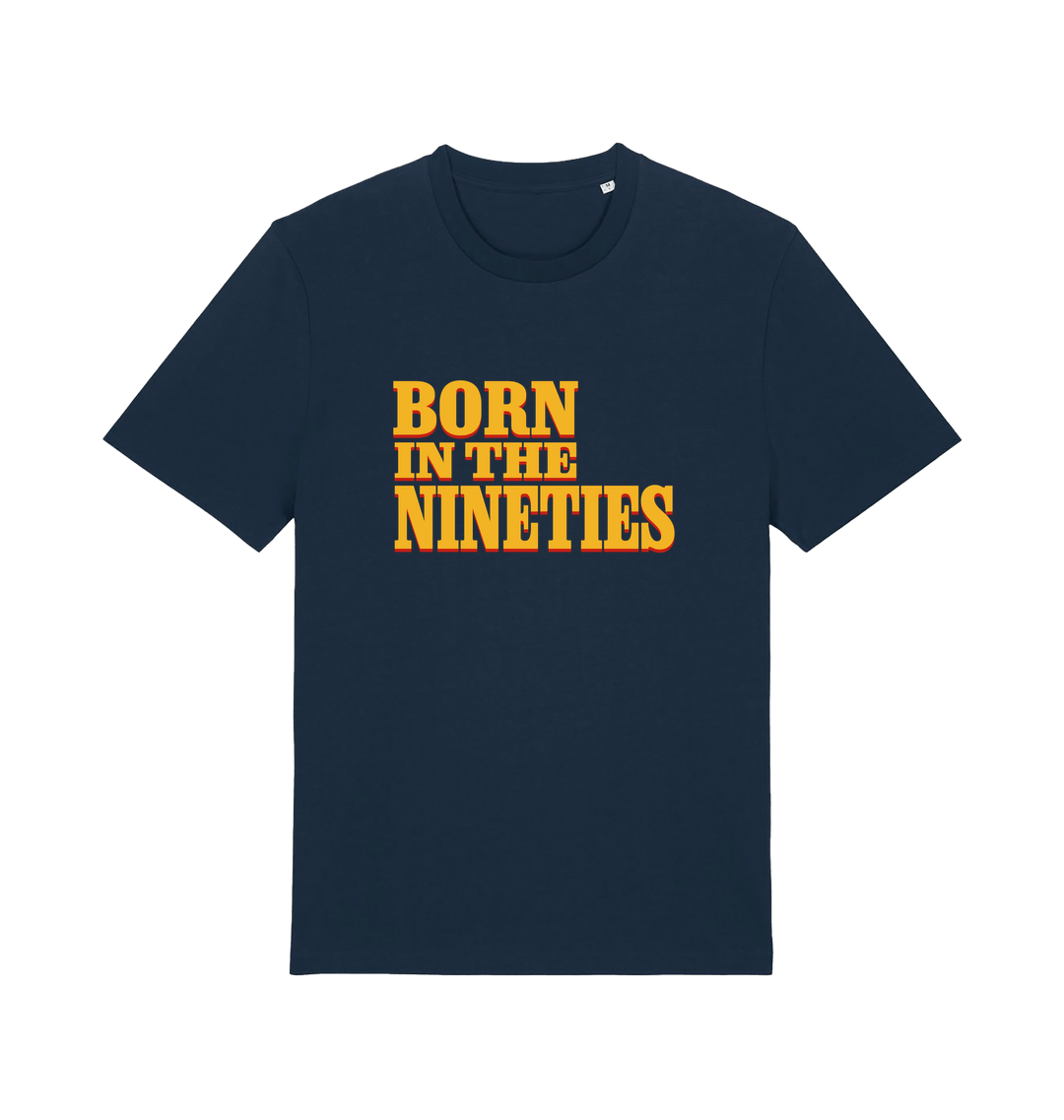navy birthday t-shirt with the slogan born in the nineties'