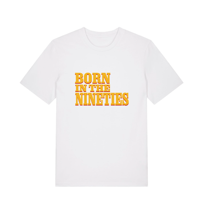 white birthday t-shirt with the slogan born in the nineties'