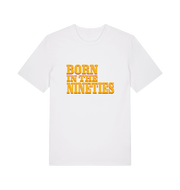 white birthday t-shirt with the slogan born in the nineties'